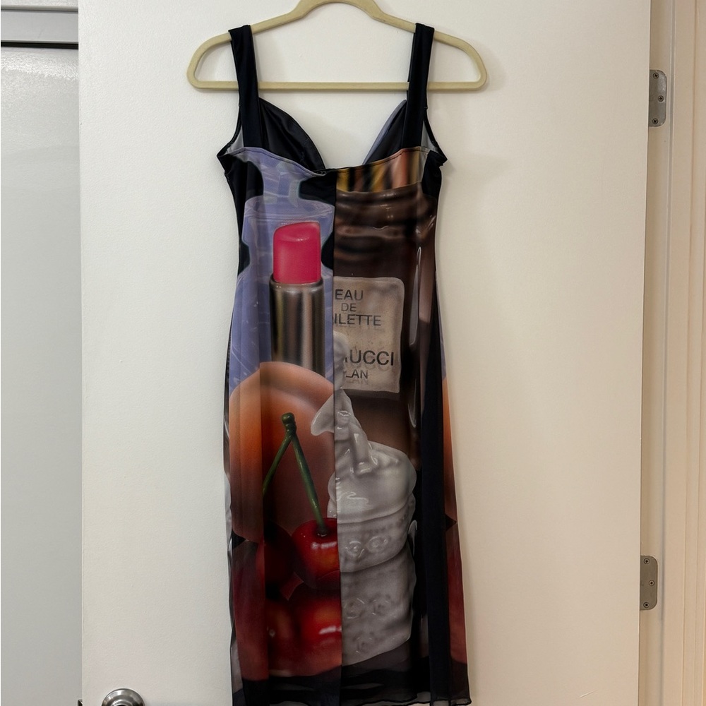 Sleeveless Black Slip Dress with Cherry Print - Picture 2 of 2